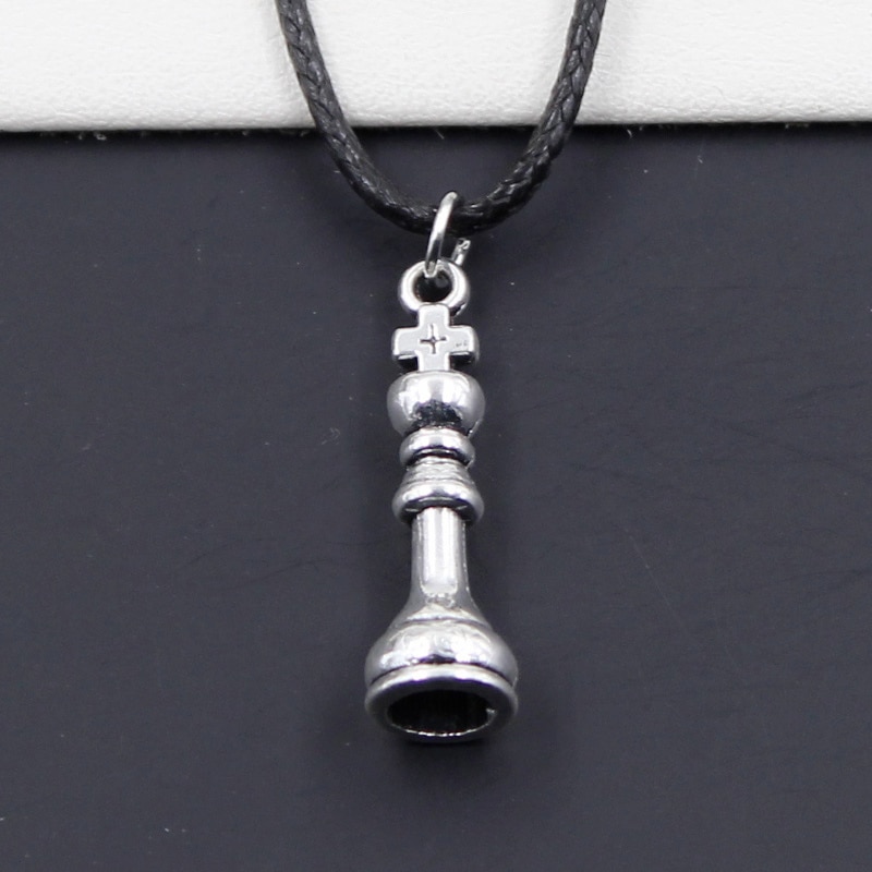Zwarte Lederen Koord Choker Schaken Koning Koningin Rook Ridder Bisschop Pion Charm Diy Ketting Tibetaanse Hanger