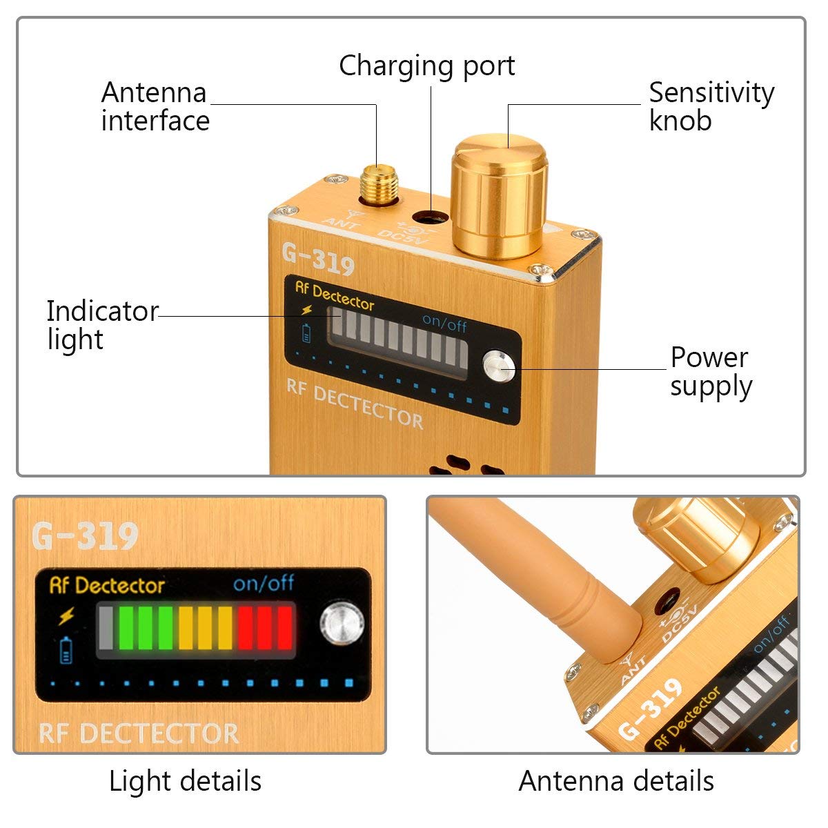 Trådløs rf signal detektor mobiltelefon detektor fuld rækkevidde signal bug detektor finder gsm enhed 1-8000 mhz  g319