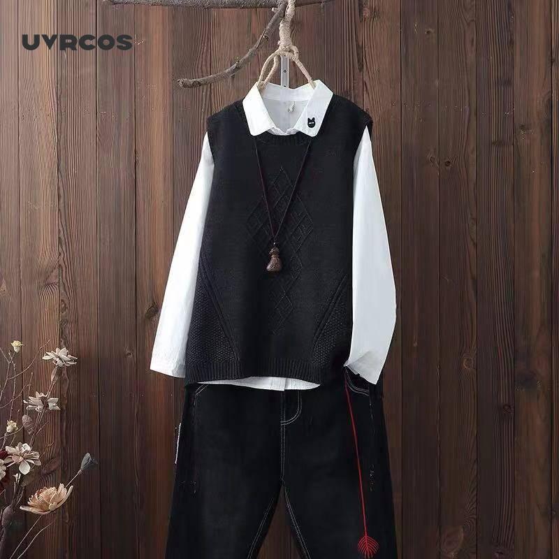 UVRCOS col rond tricoté gilet femmes collège Style pull gilet printemps et automne laine gilet pull ample