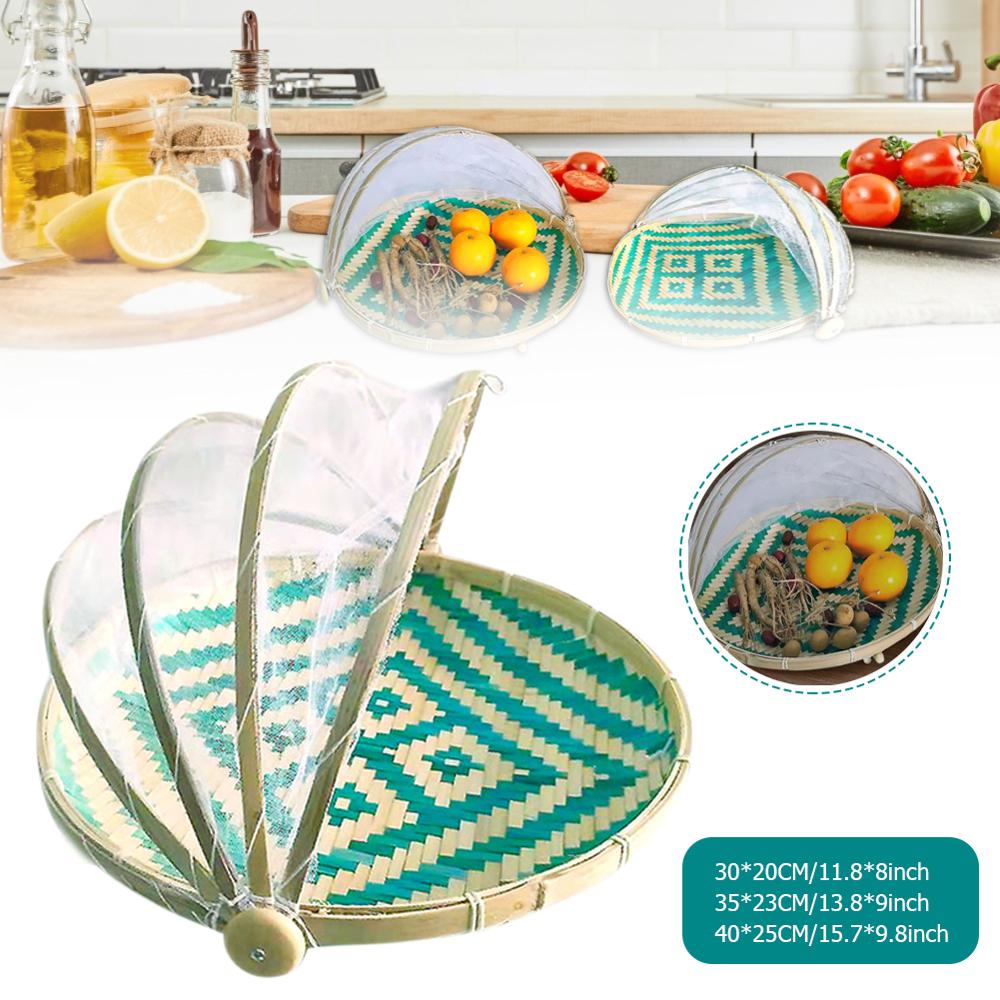 Bamboo Woven Basket Tray Fruit Vegetable Bread Storage Basket Hand-Woven Food Serving Tent Basket Outdoor Picnic Mesh Net Cover