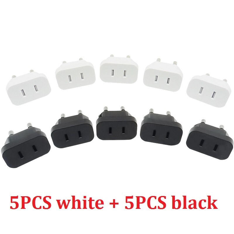 10PCS CN UNS Zu Eu-stecker Reise Adapter Power Stecker 2 Pin USA Buchse ZU 2Pin EU 4,8mm stecker Konverter Elektrische Stecker Weiß Schwarz: EU 4.8mm Plug / balck and white