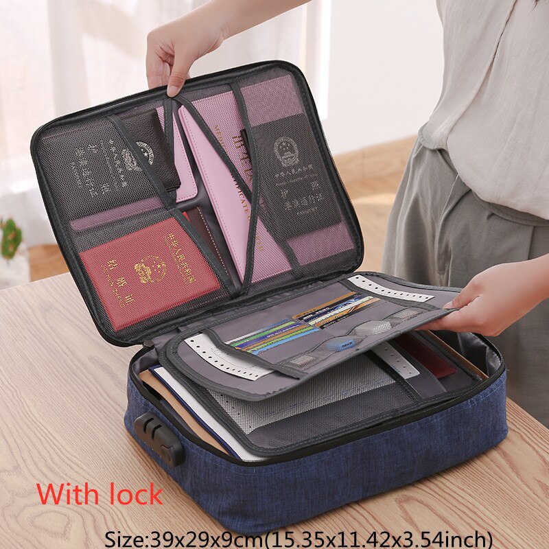 Multifunction Document Bag Business Certificate File Organizer Briefcases Household Deed Paperwork Storage Pouch Accessories: Navy B