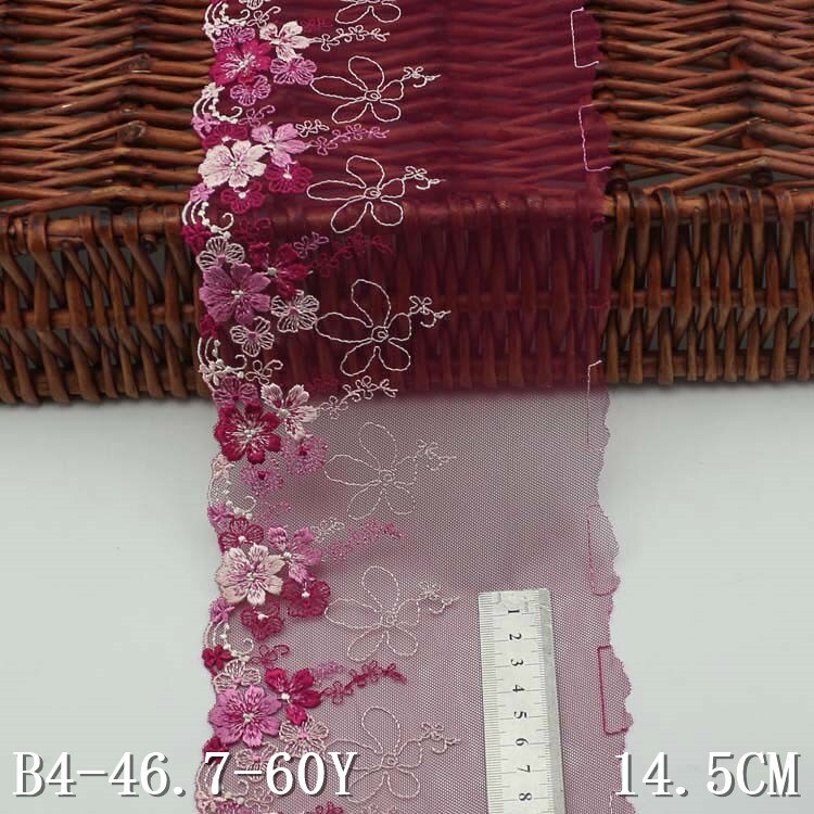 Tulle brodé en dentelle Rose Rose violet, 2 mètres, garniture en maille, beau tissu en dentelle, 15cm de largeur: rose
