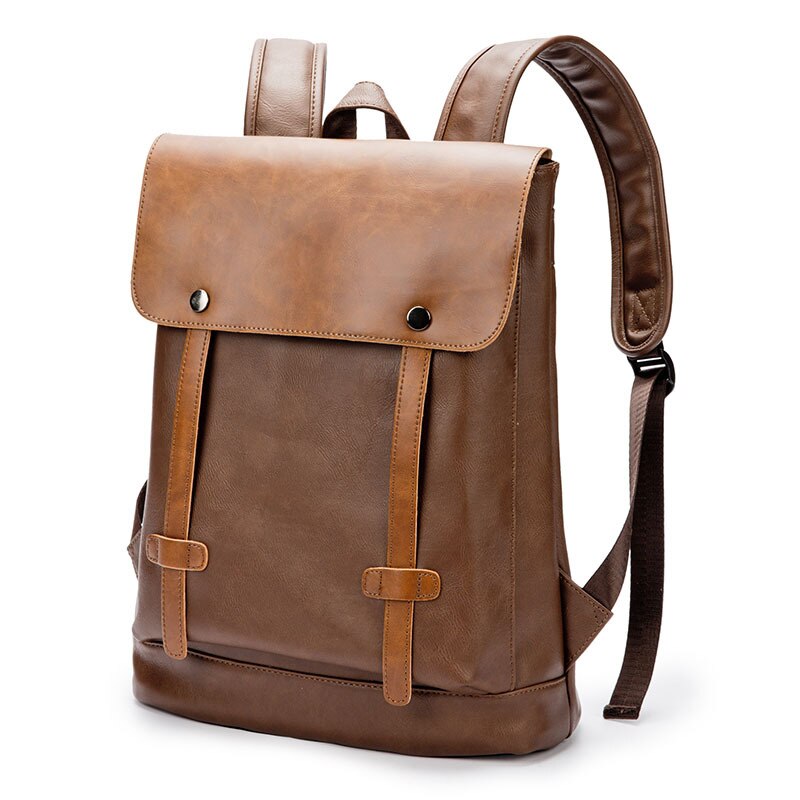 Mochila De Cuero Pu impermeable para hombre, bolso de viaje, escolar, marrón, para Notebook, universidad, Vintage: Amarillo