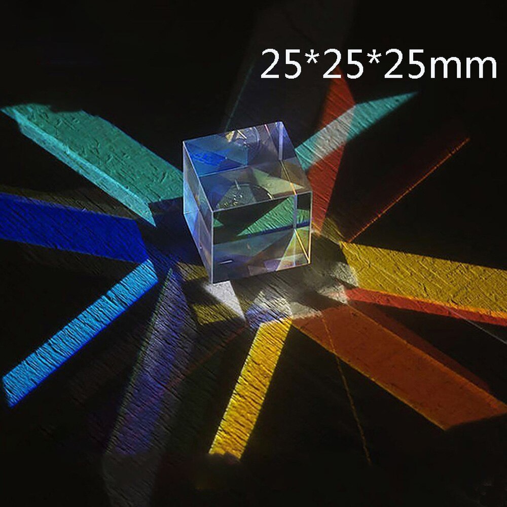 Optical Glass Cube Defective Cross Dichroic Prism Mirror Combiner Splitter Decor 25x25mm Transparent Module Toy Teaching Tools