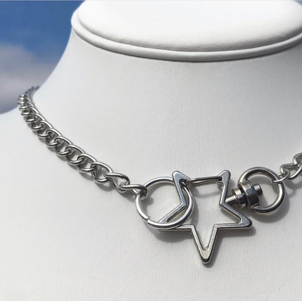 Colar com pingente de estrela anos 90, pingente de metal vazado para mulheres, meninas, harajuku, hip hop, punk, geométrico, jóias da moda, 2020