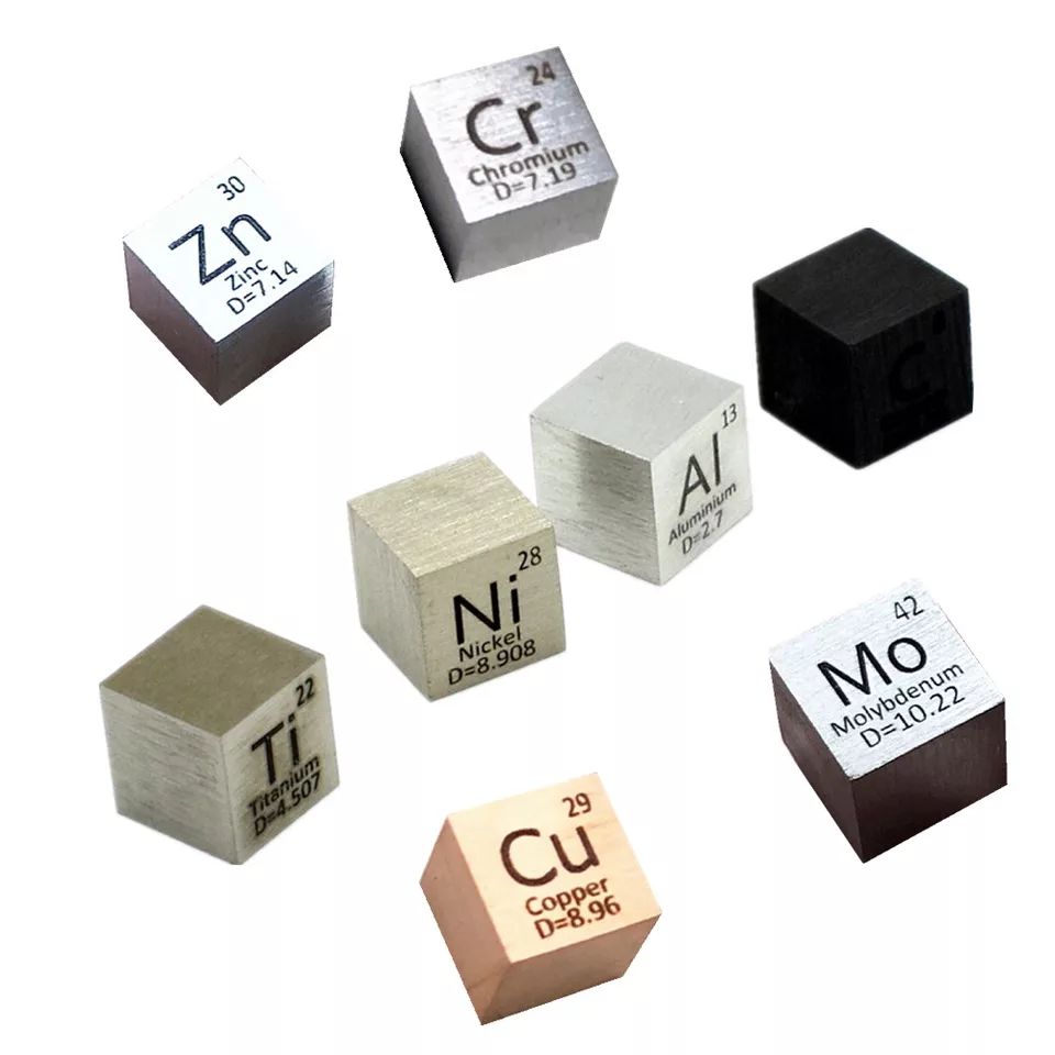 Element Cube Set 10mm Metal Density Cubes for Daily Metals Periodic Table Collection Iron Copper Lead Nickel Titanium Mg C