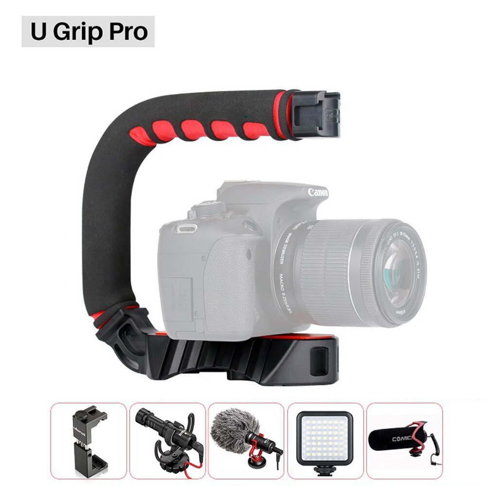 U-Grip Pro Handheld Video with Triple Cold Shoe Mount Smartphone Video Handle for DSLR Camera 1pcs