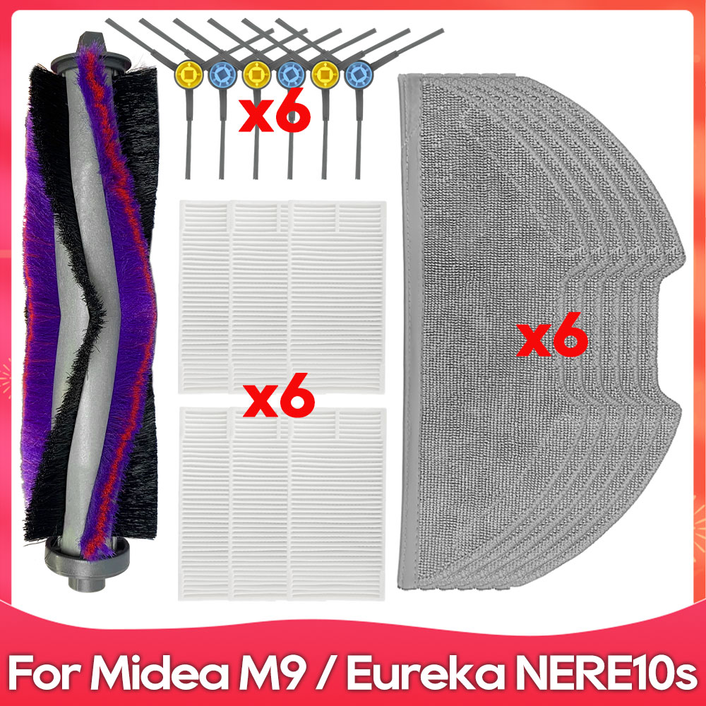 Compatible con ( Midea M9 / Eureka E20 Plus / NERE10s E10S / Obode A8 ) Piezas de Repuesto, Accesorios, Cepillo Principal y Lateral, Filtro, Paño de Mopa.: Castaño