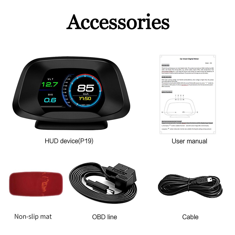 VODOOL HUD OBD2+GPS Dual Mode OBD2 Head Up Display GPS HUD Digital MPH KMH Speedometer Water&Oil Temp RPM Voltage
