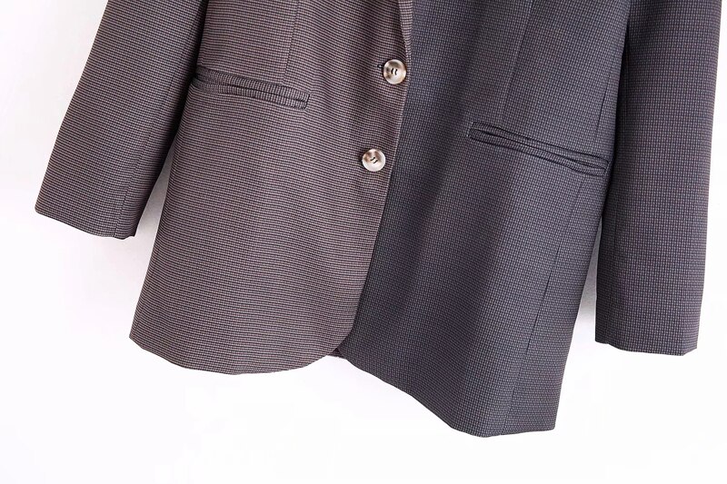 Autumn Winter Vintage Plaid Two Pieces Set Women Long Blazer Jacket Outwear & Wide leg Pants Office Pant Suits Female Trousers