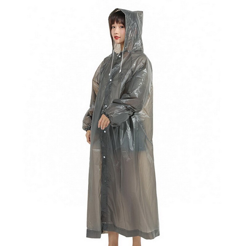 Unisex Waterproof Jacket Women Men Clear PVC Raincoat Rain Coat Hooded Poncho Rainwear: Black
