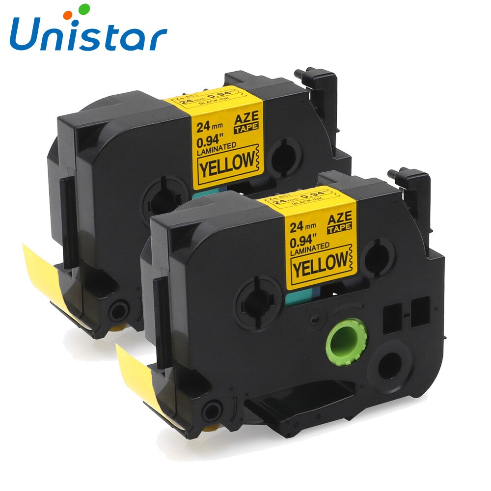 Unistar 2pcs TZe 651 Compatible for Brother P-touch TZ Tapes 24mm Black on Yellow TZe-651 TZ651 Standard Adhesive Label Maker