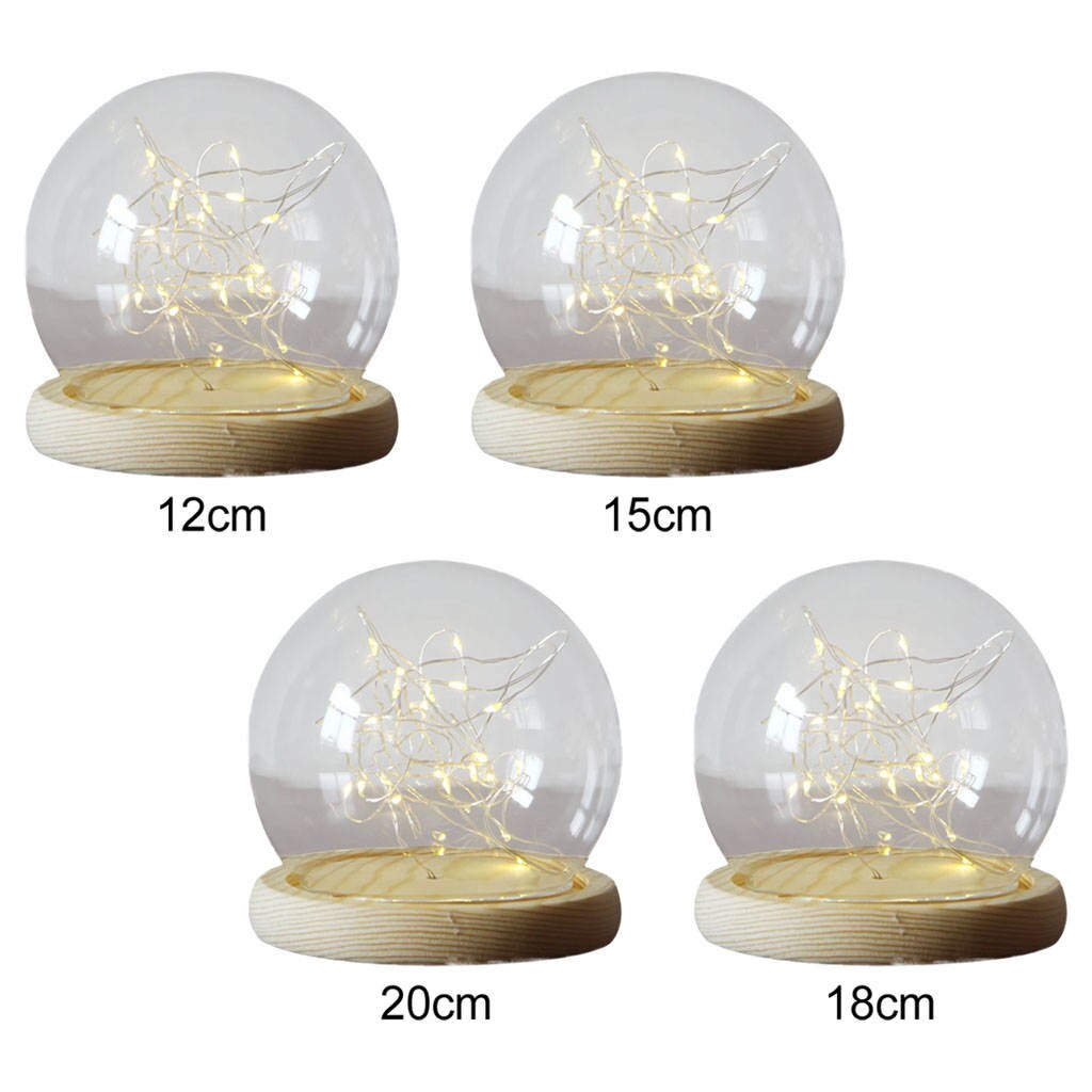 Clear Glass Dome Decorative Terrarium with Wood Base for Photos Succulents Ornaments