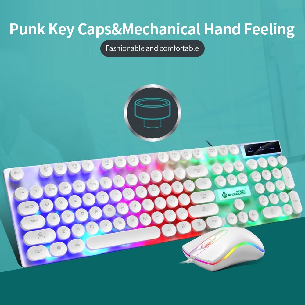 Teclado y ratón flotante Punk con retroiluminación, combinación de teclado y ratón con cable de 104 teclas, colorido ratón 3D para ordenador portátil/PC a prueba de agua
