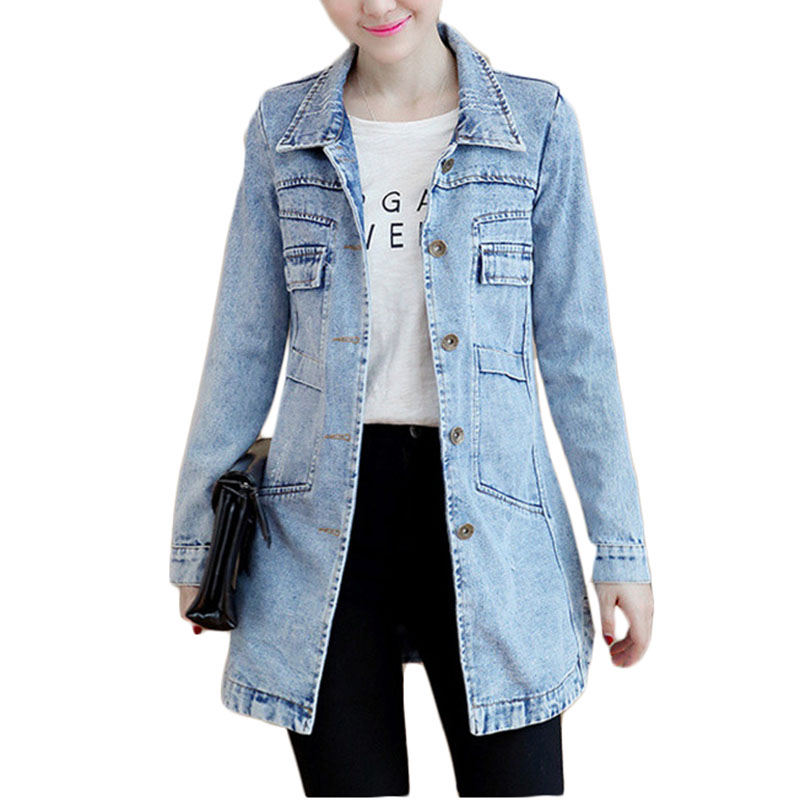 Herfst Winter Koreaanse Denim Jas Vrouwen Slanke Lange Base Coat vrouwen Verzwakte Marineblauw Plus size Jeans Jassen cool 5XL A364