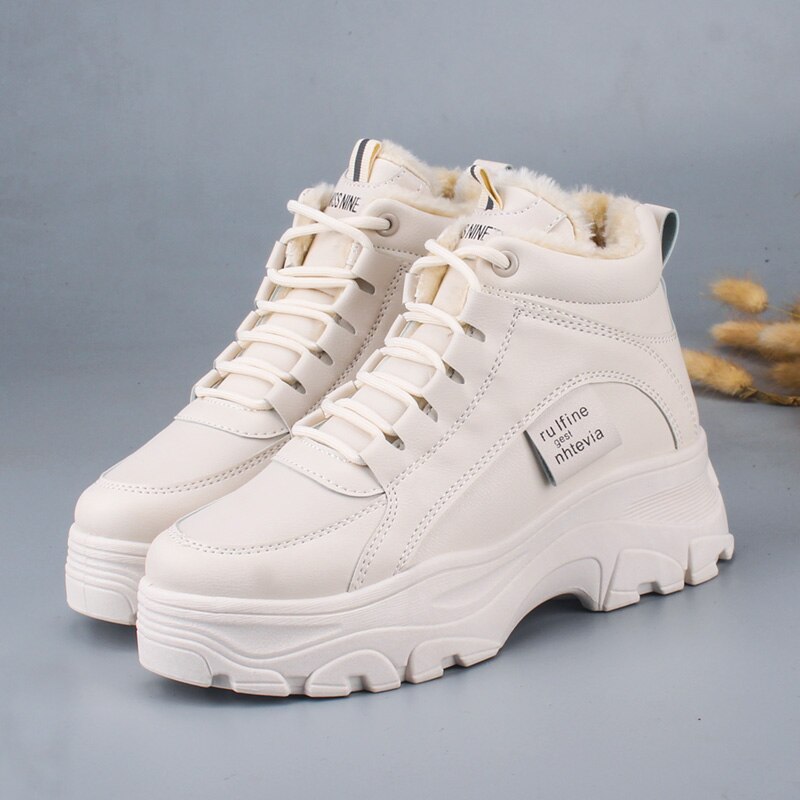 Höst vinter öka fotled skor kvinnor plus sammet snö stövlar varma runda huvud casual kvinnor stövlar stövlar: Beige / 37