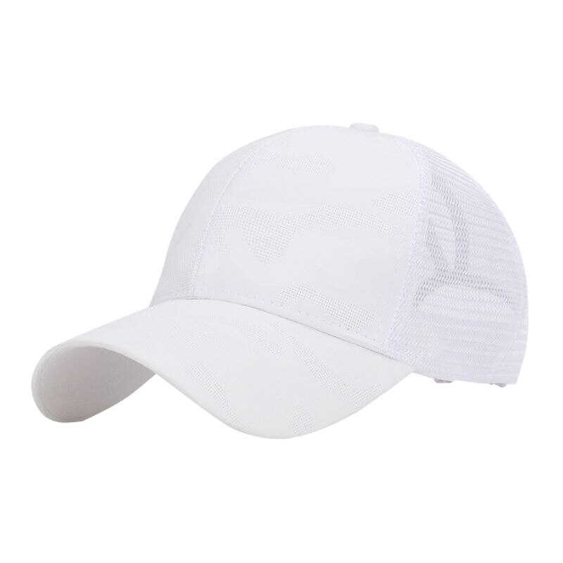 Frauen Sommer modisch Pferdeschwanz chaotisch Brötchen Baseball Deckel Hüfte hüpfen Tarnung Jacquard Gittergewebe Zurück Einstellbare Hysterese Hütte: Weiß