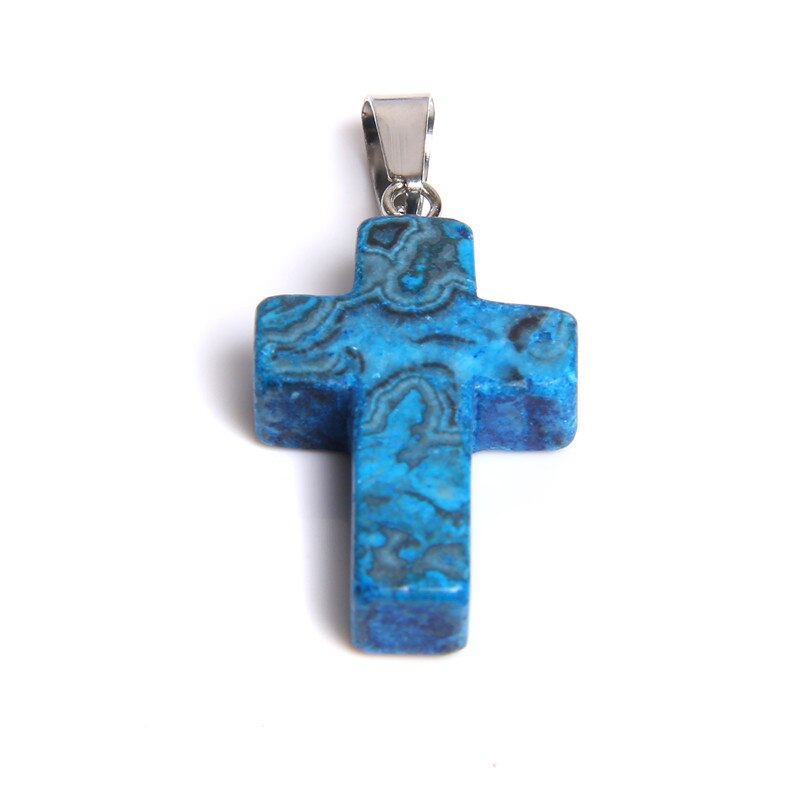 1pc cross natural stone pendants faith quartz crystal pendants jewelry handmade cross pendants jewelry bulk DIY: 5 Blue stone