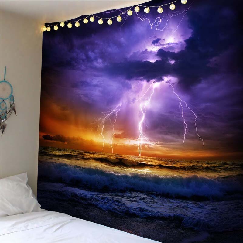 Tapiz decorativo para colgar en la pared, Ola de mar, trueno y relámpago impreso, decoración para el hogar, tapiz de pared con impresión para colgar en la Sala