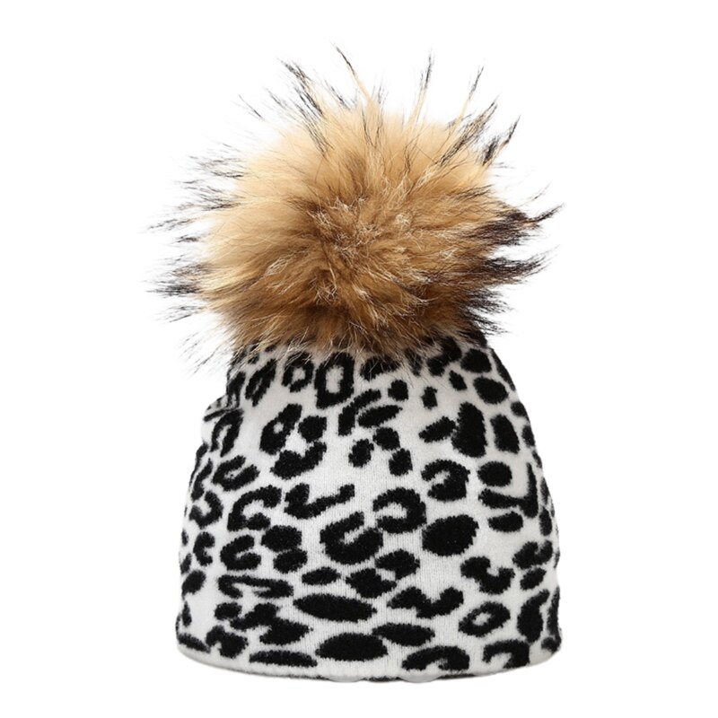 Unisex schattige koe zebra print muts afneembare pompon warme gebreide schedelmuts