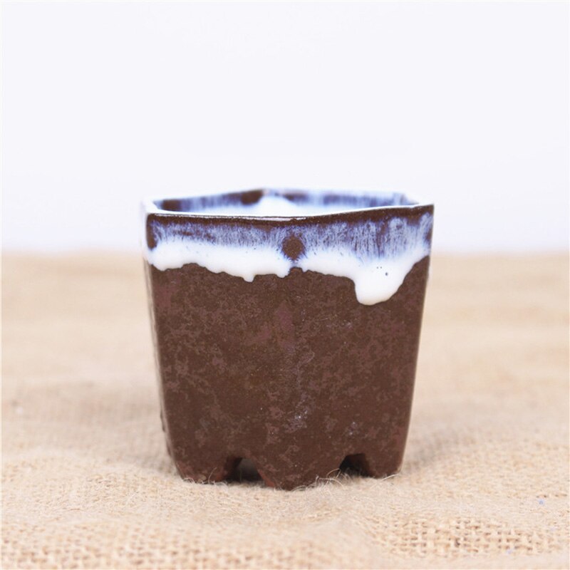 Ceramic Succulent Flower Pot Polygonal Purple Clay Pot Simple Home Garden Bonsai Pot Thumb Basin