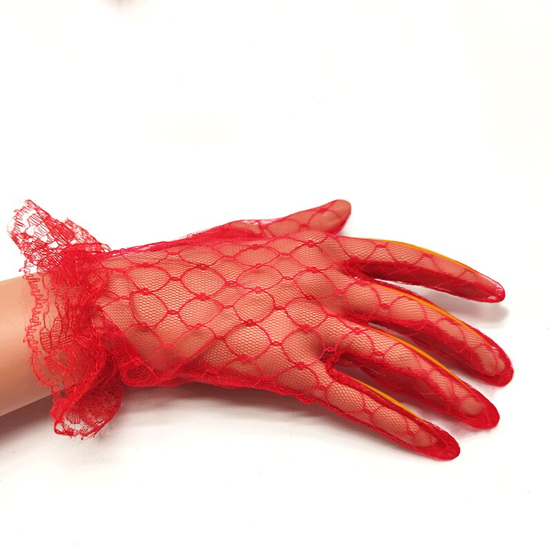 1 paire femmes court Tulle gants extensible dentelle Lotus feuille voilages robe accessoires plein doigt mariée mariage fête noir