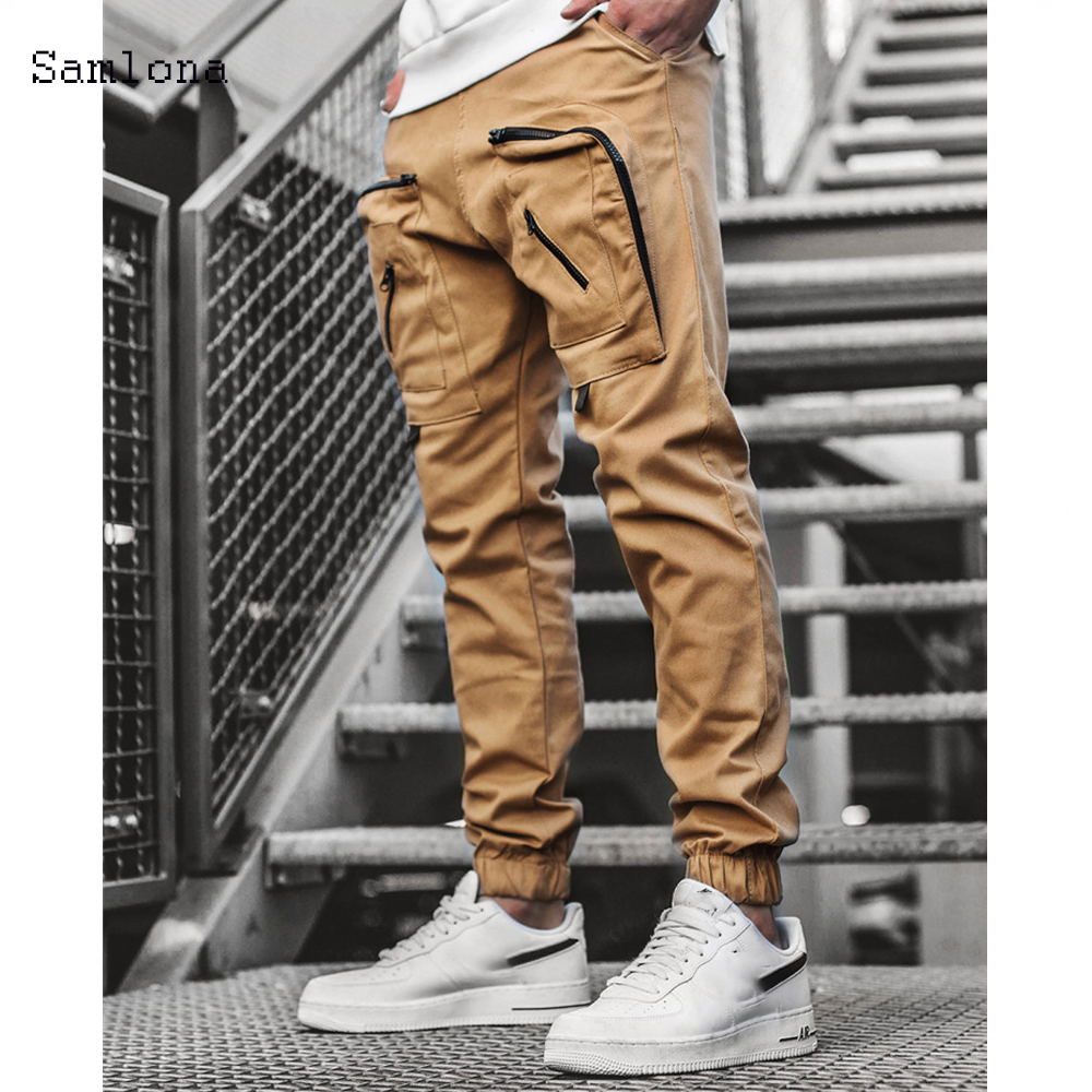 Fritid cargo bukser lommer glidelås bukser menn sommer sport hip hop jogger bukser herre fritids joggebukser streetwear