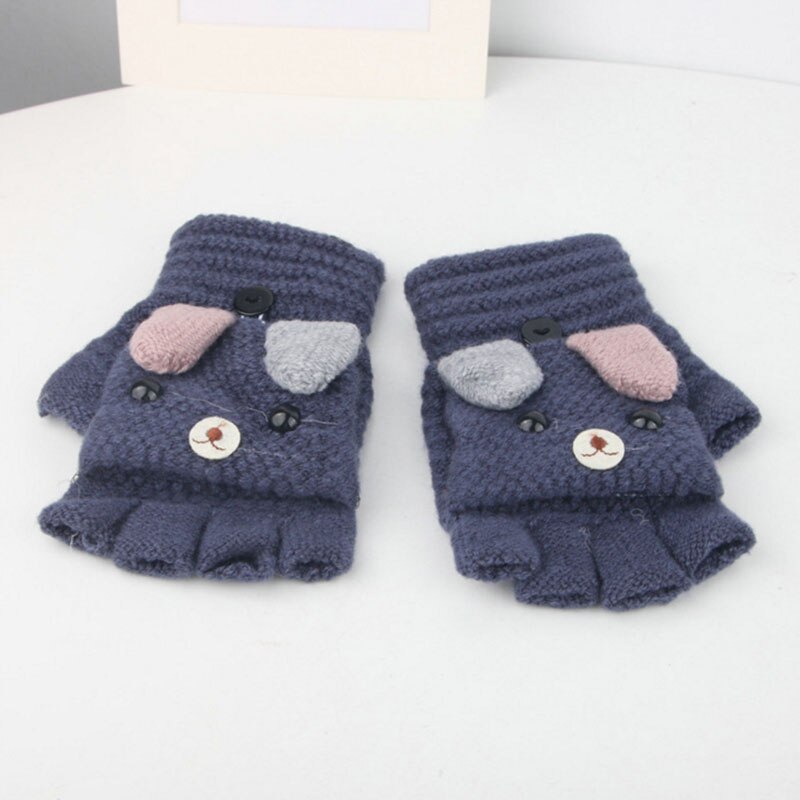 Guantes de punto para niño y niña de 3 a 12 años, manoplas cálidas de medio dedo para invierno, ST6