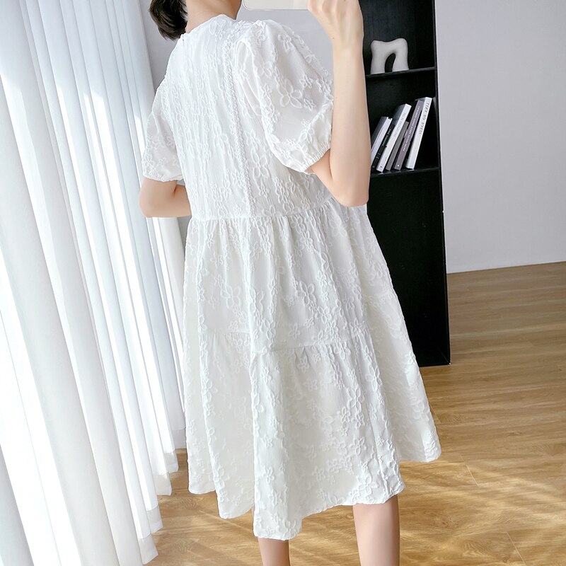2022 Spring Maternity Clothes Short Sleeve O-Neck White Pregnant Women Dress Beading Party Dress Pregnancy Wedding Dress