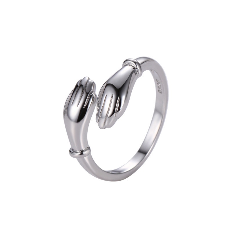 Romantische Hand Met Liefde Knuffel Ringen Creatieve Verstelbare Love Forever Open Vinger Hand Ring Voor Vrouwen Mannen Mode-sieraden: Sliver2