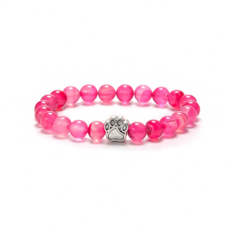 QIHE SCHMUCK Stein Perlen Armbänder Pfote Hund Drucken Charme Laca stein matt stein Multi farbe perlen Armbinde Hund Katze Pfote schmuck: rosa