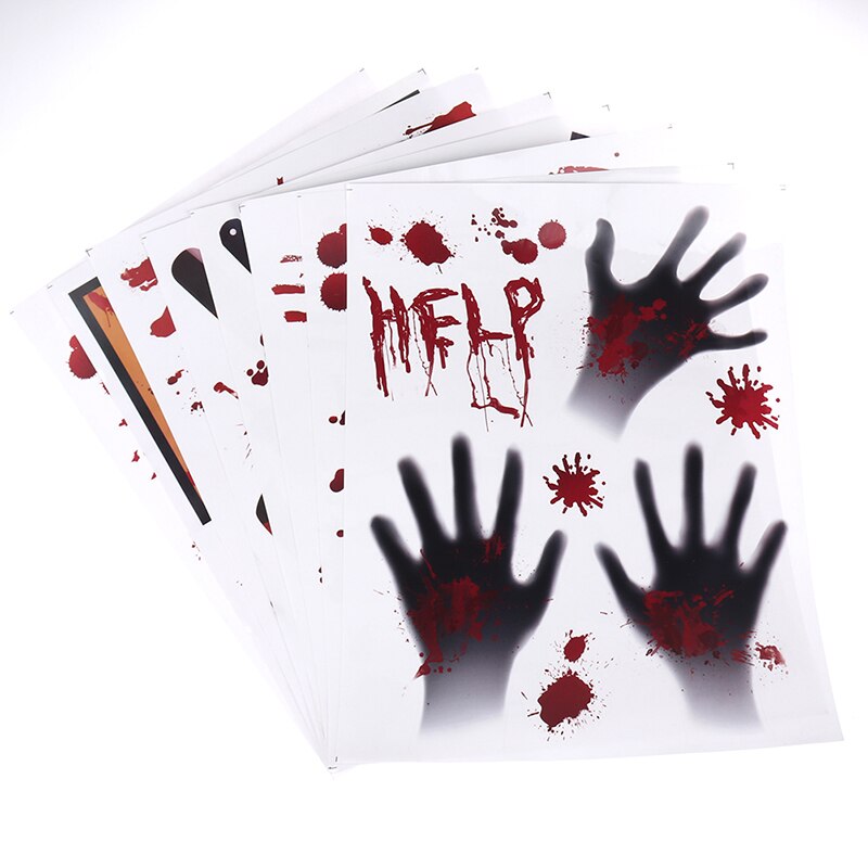 Horror Decal Blood Handprint Glass Window Sticker Halloween Decor Wall Stickers