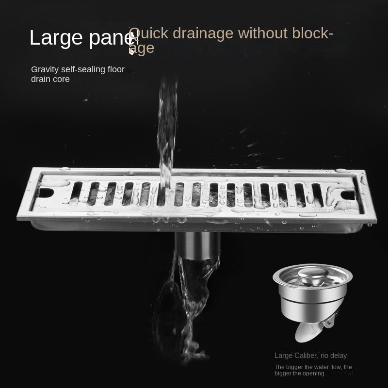 Strip Extended Floor Drain Stainless Steel Large Displacement Anti-Odor Barrier Hair Floor Drain Hotel Family Bathroom Balcony