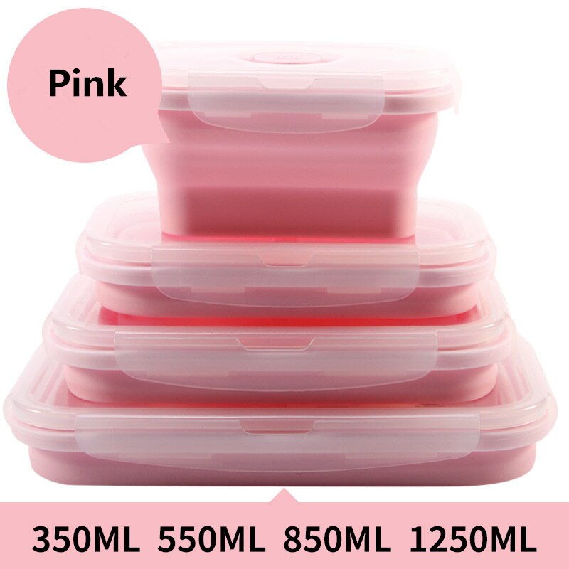 4 Stuks Siliconen Lunchbox Inklapbare Voedsel Container Bpa Gratis Voedsel Inklapbare Opslag Container Magnetron Vriezer Veilig: pink