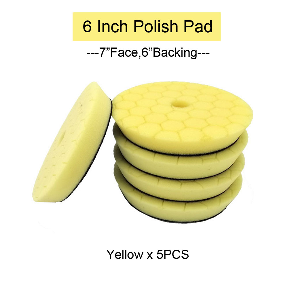 HUTU 3/5/6 Inch Sponge Polishing Pad Waxing Buffing Pads Kit Glossy Pad 125mm Car Headlights Polishing Disc For RO/DA Polishier: 6inch Yellow x5pc