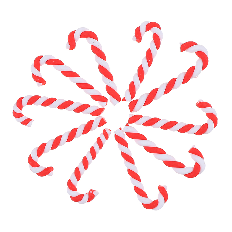 10Pcs Kawaii Cute Clay Christmas Red White Candy Cane Craft Home Christmas Decoration Resin Flatback Cabochons Scrapbooking