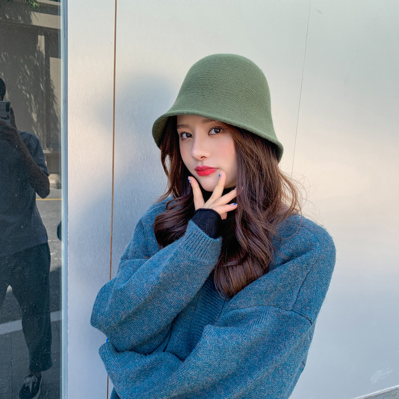 Panama Warm Winter Women's Bucket Hat Felt Wool Hat Girl Autumn and Winter Black Hip Hop Hat: Green