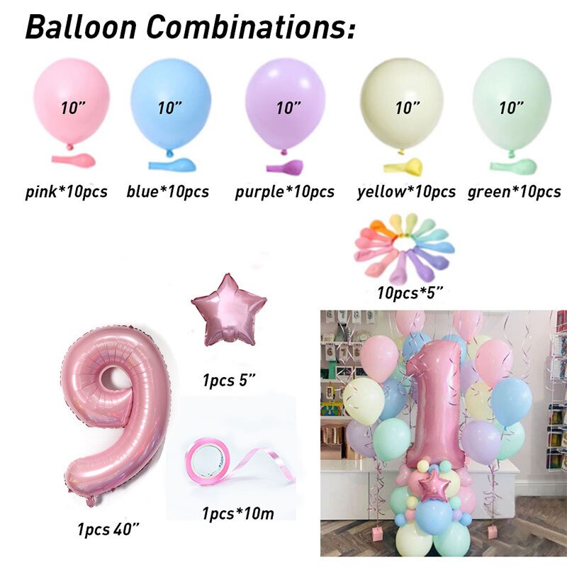 63Pcs/set Number Foil Latex Balloons for Kids Birthday Party Decoration 1st One Year Birthday Boy Decor Baby Shower Balloon: 9