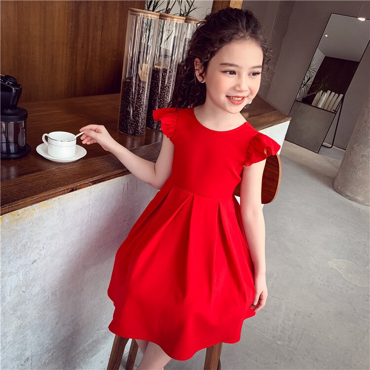 Girls Chiffon Dress with Bowknot Summer Princess Party Dress for Girls Wedding Red Dress Kids Clothing 4 5 7 9 11 13 Years