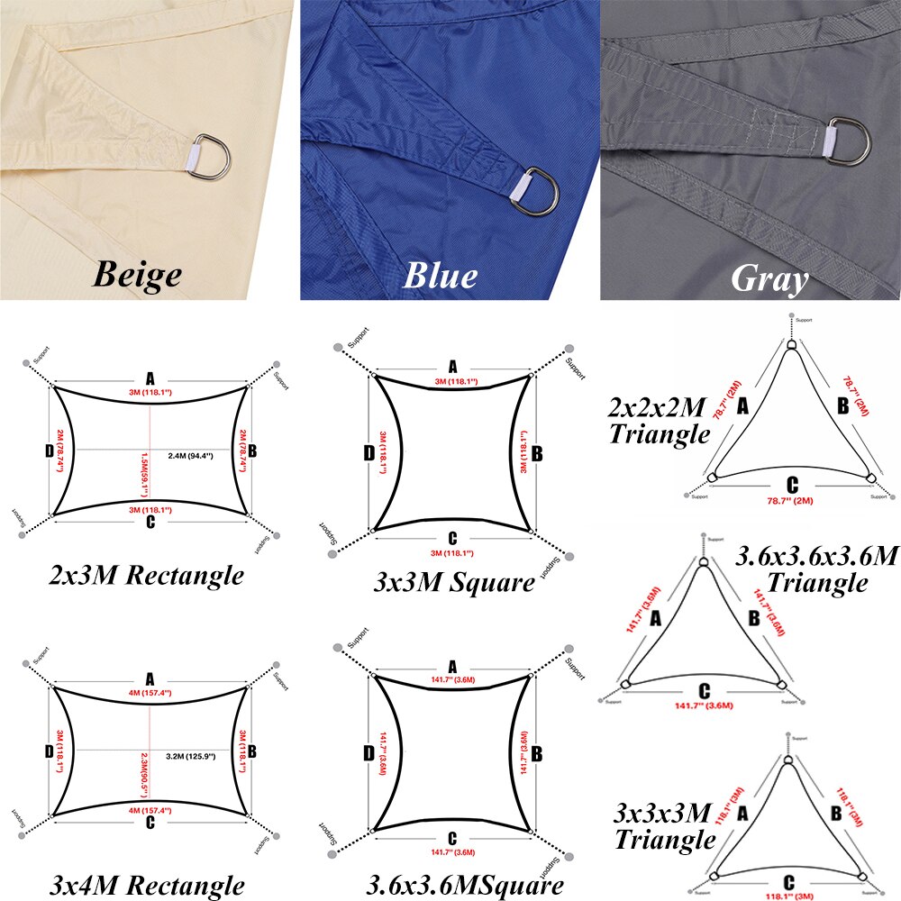 Imperméable Anti-UV soleil ombre voile canopée voiles auvents abri Durable Triangle Rectangle carré pour jardin de cour avec des cordes
