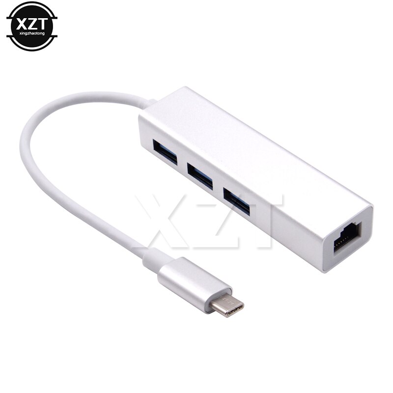 Type C naar 3 Poorten USB 3.0 Hub Met 10/100Mbps USB-C RJ45 Ethernet Netwerkkaart LAN Adapter USB Hub voor USB 3.1 Macbook Laptop