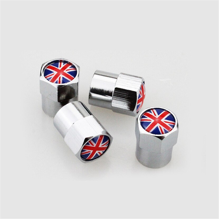 4 Uds. Tapones de válvula antirrobo para neumáticos bandera de Inglaterra tapones de válvula de vástago de rueda de aleación para VW Mazda Dodge Bmw Ford Moto