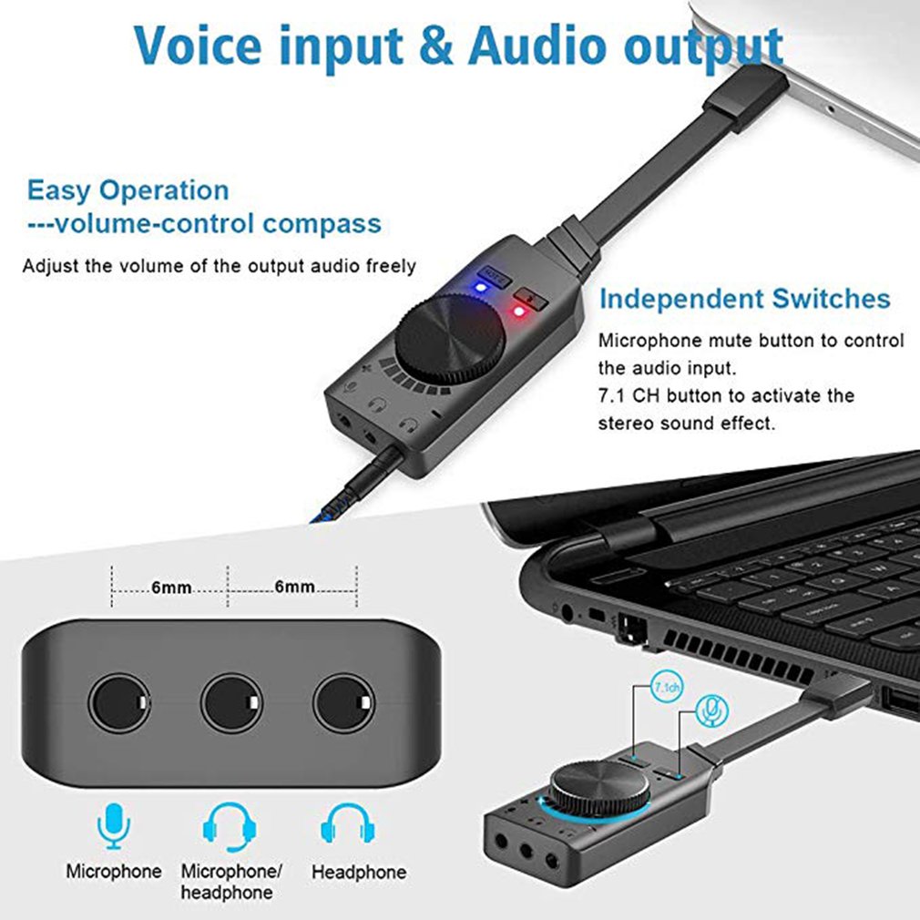 Externe Usb Geluidskaart 7.1 Adapter Geluidskaart Microfoon Oortelefoon Twee In Een Met 3 Poort Uitgang Volume Verstelbare Voor laptop Pc