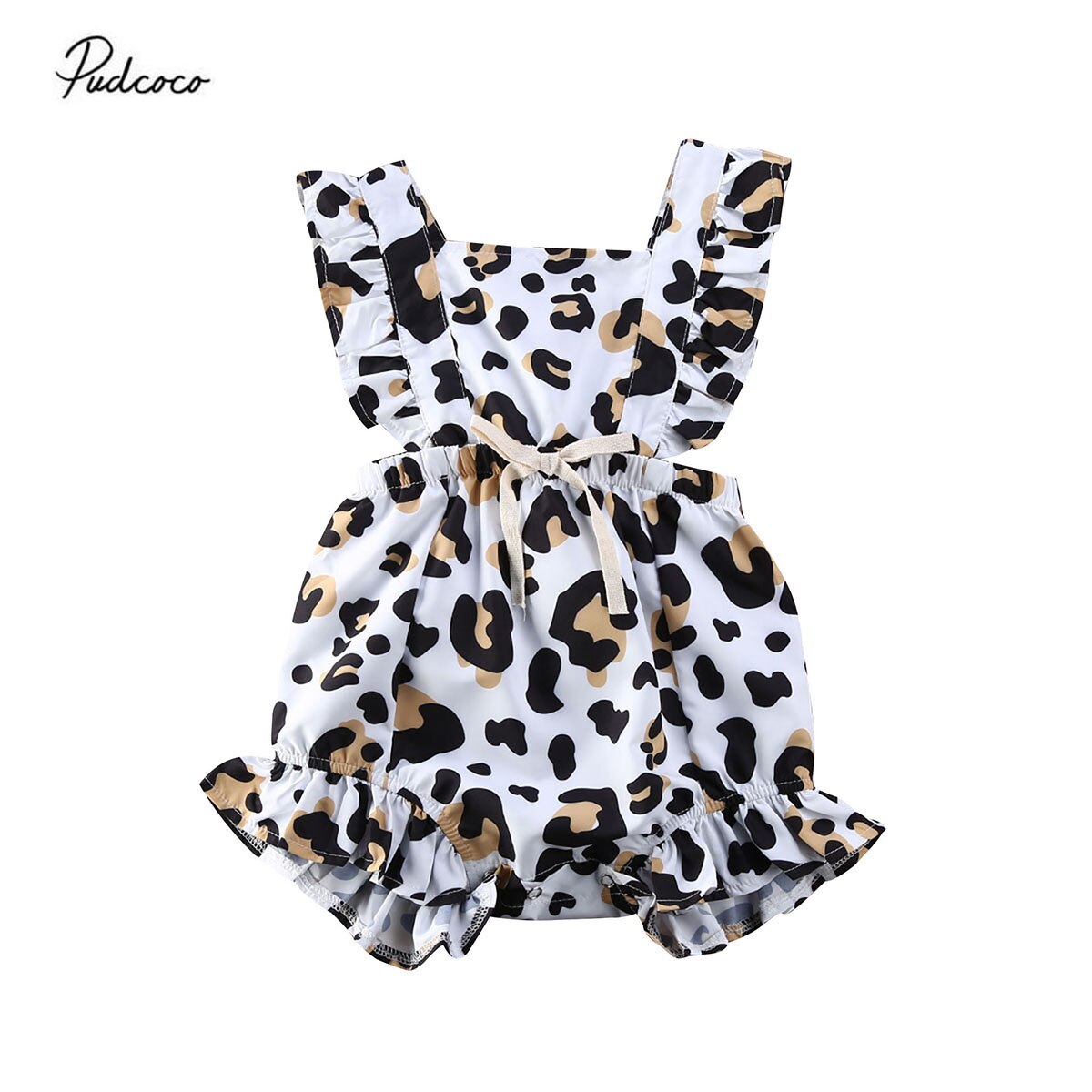 Infant Baby Girl Summer Leopard Ruffle Romper Sleeveless Ruffle Jumpsuit One Piece Outfit Girl Playsuit 3-18M