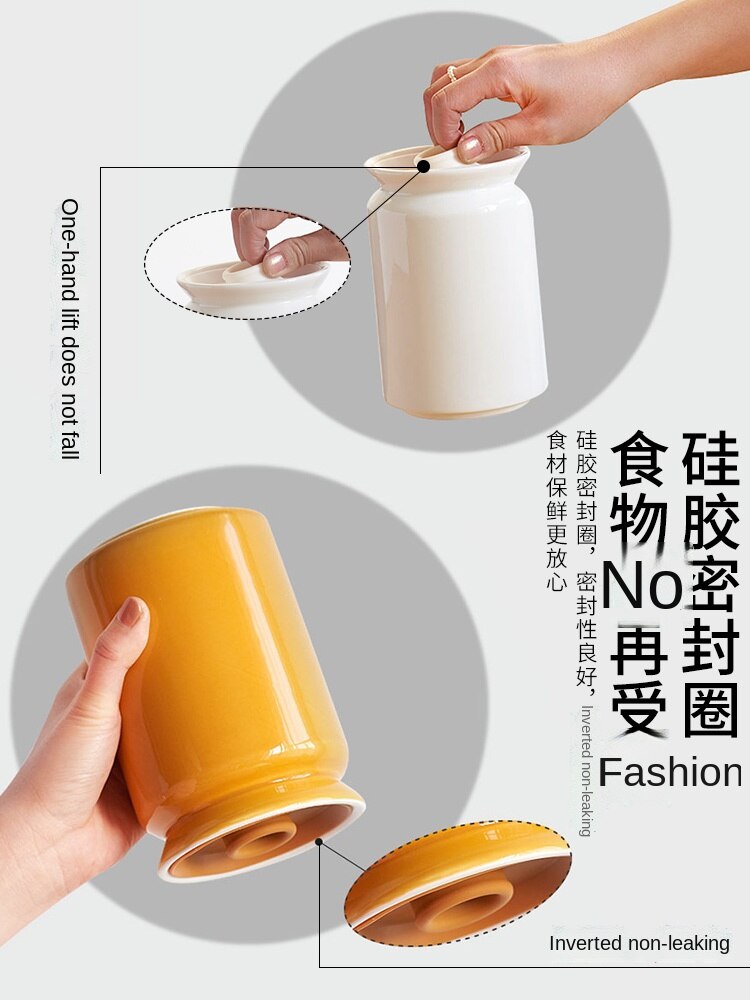 Ceramic Sealed Can Household Coffee Bean Storage Jar Sealed Kitchen Sauce Preservation Seasoning Salt Sugar Container