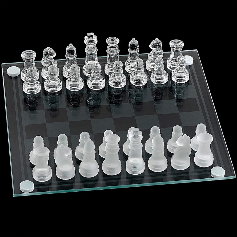Jeu d'échecs en verre, pièces d'échecs en verre massif et miroir en cristal, pour jeunes adultes