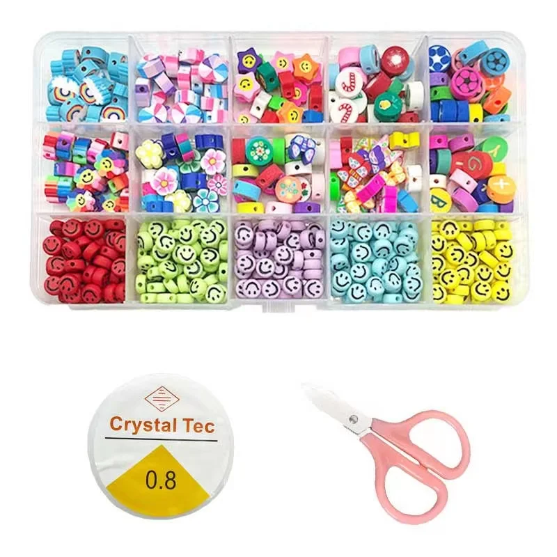 Juego de cuentas de arcilla polimérica, Kit de cuentas de perlas de imitación con letras, caja de de cuentas de cerámica blanda simple para manualidades, suministros para hacer joyería