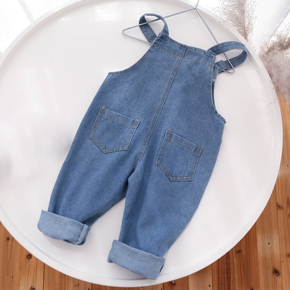 Halilo kinderoveralls blauw effen denim unisex babymeisjesjongens jumpsuit casual lente peuter jumpsuit verjaardagskleding