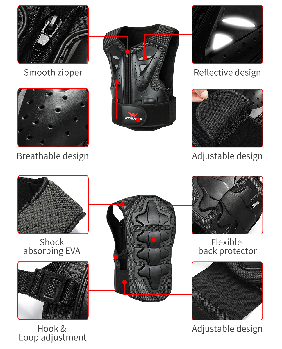 WOSAWE Reflective Body Armor For Kids Snowbard Ski Skate Motocross Motorcycle Armor Sleeveless Jacket Chest Knee Protective Gear